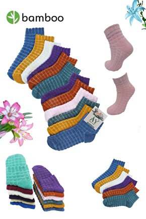Kadın Kabartma Kışlık Ters Havlu (3 Çift) Karma Renk Çorap Seti