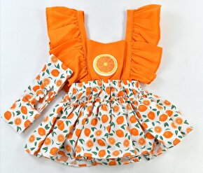 Kız Bebek Bandanalı Tatlı Meyveler Elbise Turuncu