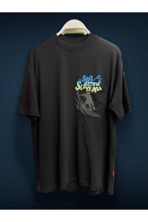 Sea Surfers Sloganlı Oversize T-Shirt