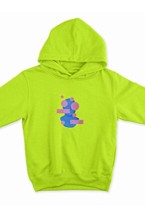 Bubble Heykel Baskılı Tasarım 3 Iplik Kalın Neon Sarı Hoodie Sweatshirt