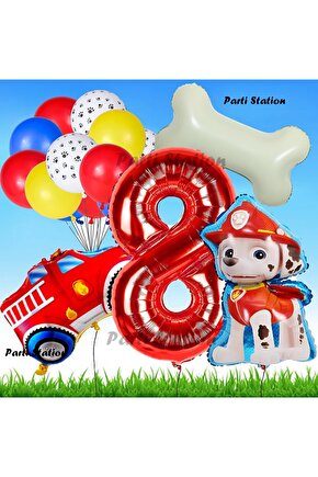Paw Patrol Marshall İtfaiyeci Köpek Konsept 8 Yaş Doğum Günü Parti Balon Set Paw Patrol Kemik Balon