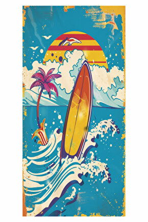 sahil güneş deniz yaz manzara ev dekorasyon tablo mini retro ahşap poster