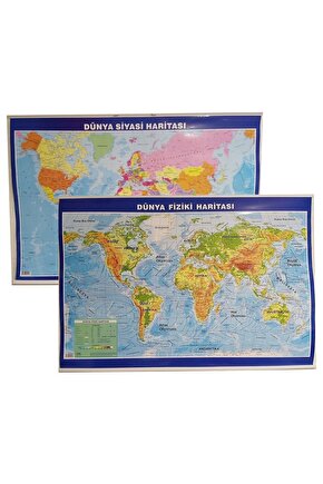 Dünya Siyasi Fiziki Haritası Çift Taraflı 70x100 cm