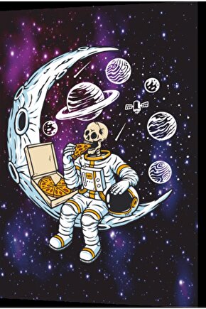 Uzayda Hayat Var Eğlenceli Astronot-14 Retro Ahşap Poster