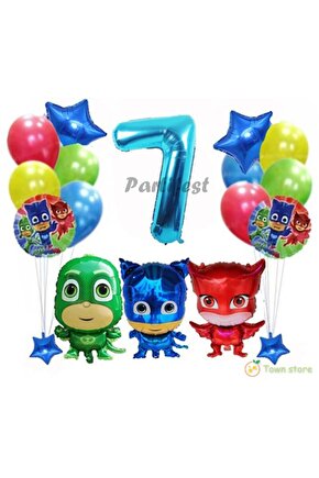 Pijamaskeliler 7 Yaş Balon Seti Pjmasks Konsept Helyum Balon Set Pijamaskeli Doğum Günü Set