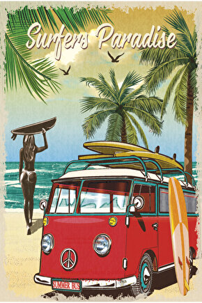 wosvos wan karafan sörf plaj sahil kamp ev dekorasyon tablo retro ahşap poster