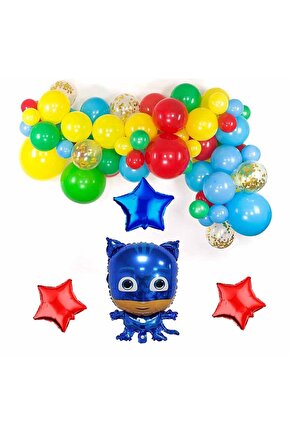 Pijamaskeliler Balon Seti Pjmasks Konsept Helyum Balon Set Pijamaskeli Doğum Günü Set