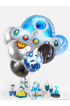 Uzay Konsept Balon Set Uzay Aracı ve Astronot Balon Buketi Doğum Günü Balon Set