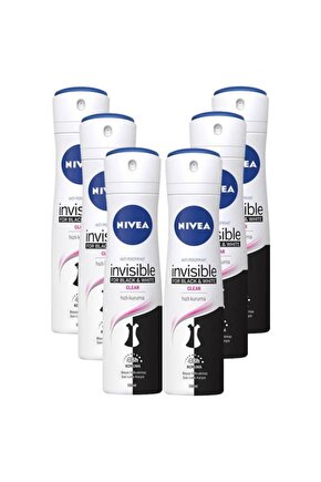 Invisible Black&white Clear Kadın Sprey Deodorant 150 Ml*6lı