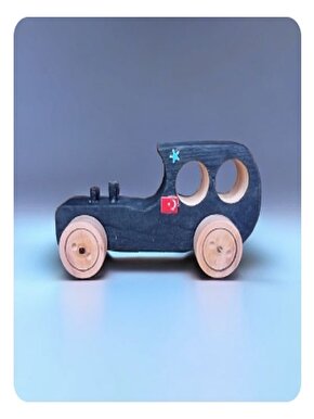 TunTun Mavi Klasik Araba Çocuk Oyuncak El Yapımı Ahşap Çam Ağacından 