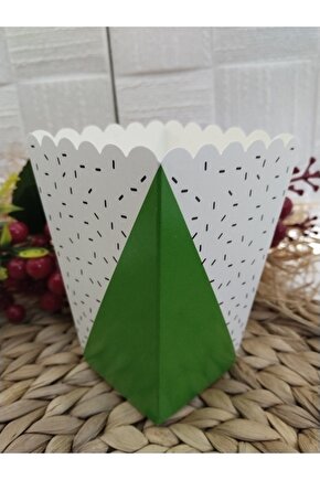 Yeşil  üçgen desenli  Karton Popcorn Mısır Cips Kutusu 8 Adet