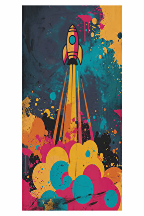 uzay aracı renkli eğlenceli ev dekorasyon tablo mini retro ahşap poster