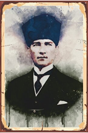 Kalpaklı Atatürk Yağlı Boya Retro Ahşap Poster 770