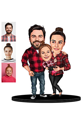 Kişiye Özel Aile 1 Karikatürlü 3D Ahşap Biblo,Sevgiliye Hediye,Doğum Günü Hediyesİ,