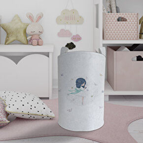 RONNA HOME Kelebekli Sevimli Kız Desenli Oyuncak Sepeti ve Çamaşır Sepeti MKTOS-050
