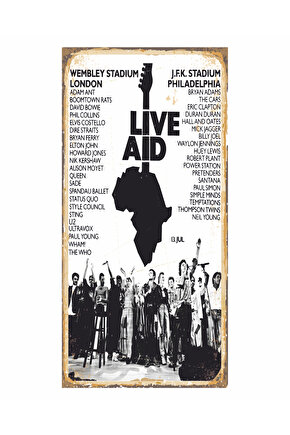 live aid konseri müzik afişi ev dekorasyon tablo mini retro ahşap poster