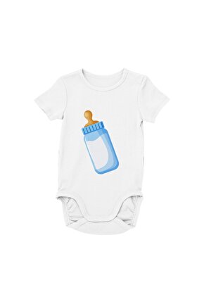 Unisex Bebek Beyaz Zıbın Mavi Biberonlu