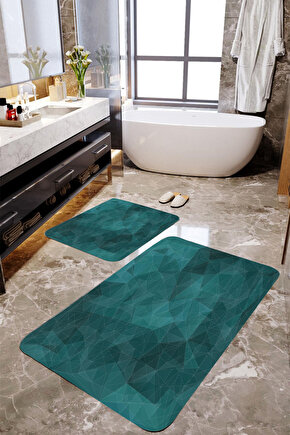 Mekta Home  Su Yeşili Motif 2li Banyo Paspas Takımı MKTBP-0112 60X10050X60