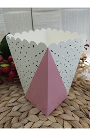 Pembe üçgen desenli  Karton Popcorn Mısır Cips Kutusu 8 Adet