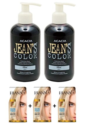 Jeans Color Mavi 250ml Amonyaksız Saç Boyası 2 Adet+ 3 Adet Açıcı Bıanna