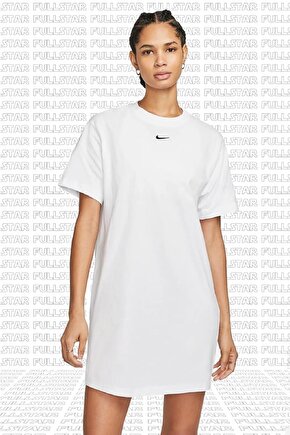 Sportswear Organic Cotton Short Sleve Dress Nakış Swooslu Beyaz Elbise