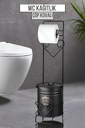 Lüx Çöp Kovalı Banyo Wc Kağıtlık Siyah - Tuvalet Kağıtlığı