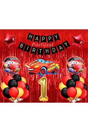 Arabalar 1 Yaş Balon Seti Cars Konsept Helyum Balon Set Şimşek Mcqueen Doğum Günü Set