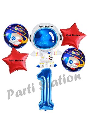 Galaksi Uzay Astronot Konsept 1 Yaş Balon Set Uzay Astronot ve Yıldız Balon Doğum Günü Balon Set