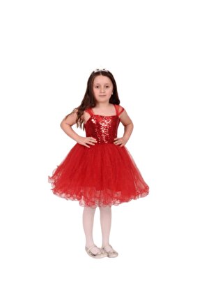 Kız Çocuk Kırmızı Balerin Abiye Elbise