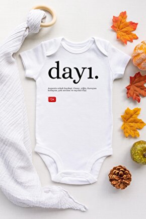 Unisex Bebek Beyaz Dayı Baskılı Kısa Kol Çıtçıtlı Body Zıbın