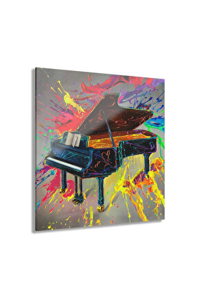 Sulu Boya Efektli Piyano Cam Tablo Duvar Dekoru