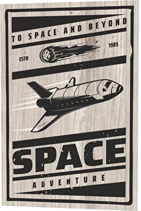 Uzay Ve Ötesi Uzay Maceraları Ahşap Desenli Retro Vintage Ahşap Poster
