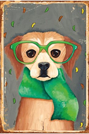 Atklı Sevimli Köpek Retro Ahşap Poster