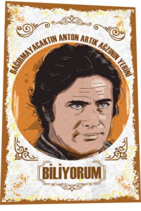 Cüneyt Arkın Artık Ağzının Yerini Biliyorum Yeşilçam Türk Sineması Retro Ahşap Poster