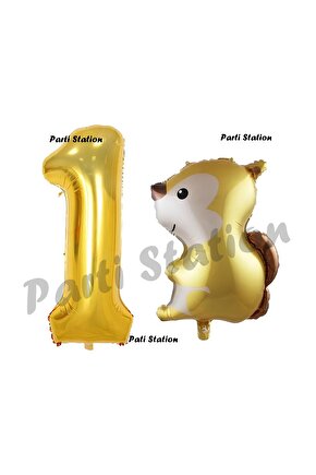 Woodland Sincap Balon 1 Yaş Balon Set Sincap Balon ve Gold Rakam Balon Doğum Günü Seti