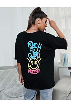 Oversize Unisex Siyah Rich Tshirt