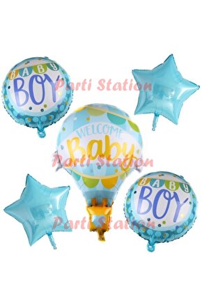 Hello Welcome Baby Folyo Balon Baby Shower Parti Hoşgeldin Bebek Erkek ve Kız Bebek Konsept Set