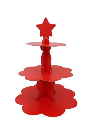 Kırmızı Cupcake Standı 3 Katlı Kek Standı 31cm Yükseklik