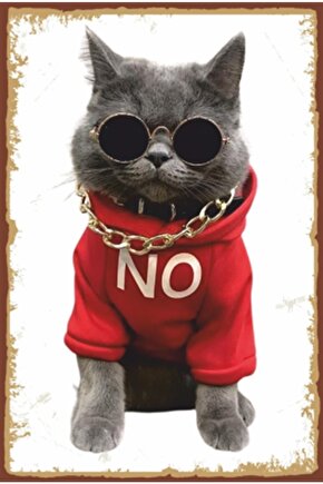 No Çılgın Kedi Retro Ahşap Poster