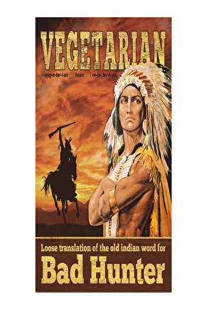 vejeteryan kızılderili kovboy temalı mini retro ahşap poster
