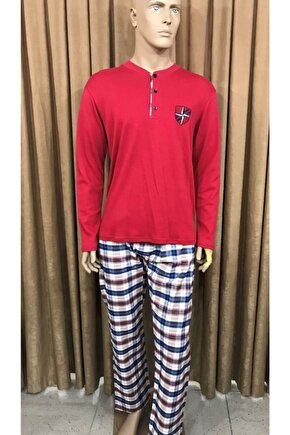 Erkek Uzunkol Pijama-222-kırmızı
