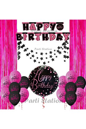 Black Pink Konsept Doğum Günü Balon ve Dekor Seti Black Pink Tema Süsleme Seti