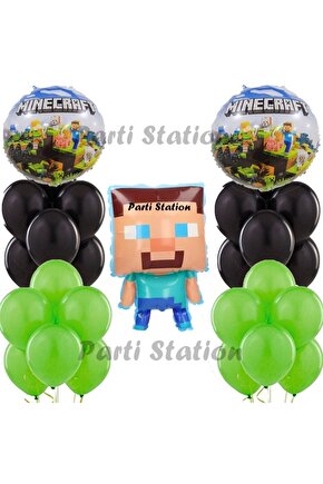 Minecraft Konsept Doğum Günü Balon Set Minecraft Yeşil Siyah Balon Set