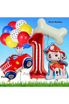 Paw Patrol Marshall İtfaiyeci Köpek Konsept 1 Yaş Doğum Günü Parti Balon Set Paw Patrol Kemik Balon