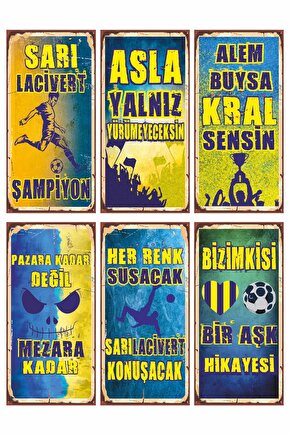 Sarı Lacivert Futbol Takım 6lı Mini Retro Ahşap Poster Seti