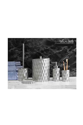 Home Prizma Gümüş Polyester 5 Parça Banyo Seti