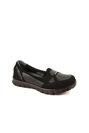 61043-g  Kadın Siyah Deri Comfort Ayakkabı