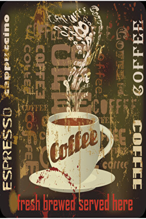 sıcak kahve fincanı eskitilmiş nostaljik mutfak kafe bar dekoru tablo retro ahşap poster