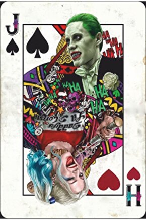 Joker Ve Harley Quinn Poker Kağıdı Retro Ahşap Poster