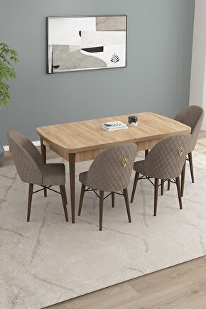 Arya Meşe Desen 70x114 Mdf Açılabilir Mutfak Masası Takımı 4 Adet Sandalye